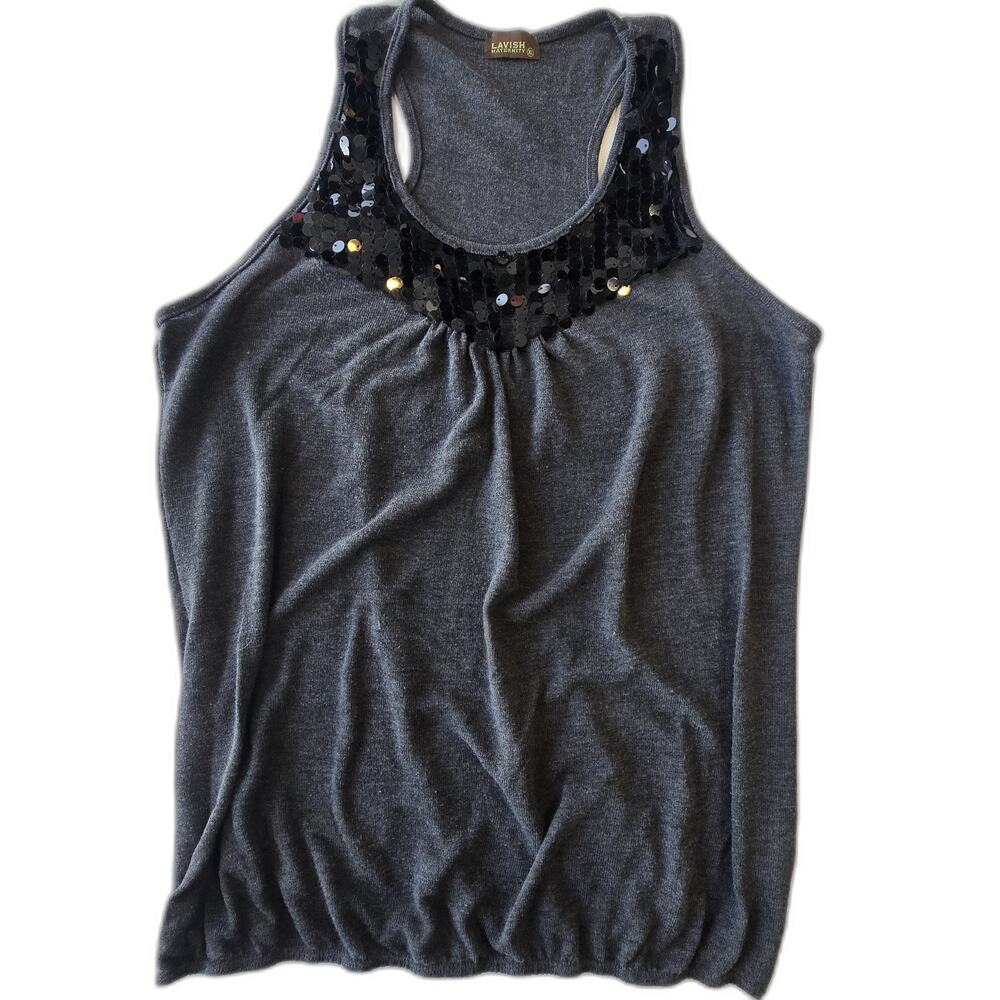 Lavish dark gray racerback maternity tank with sequin embellishments /XL